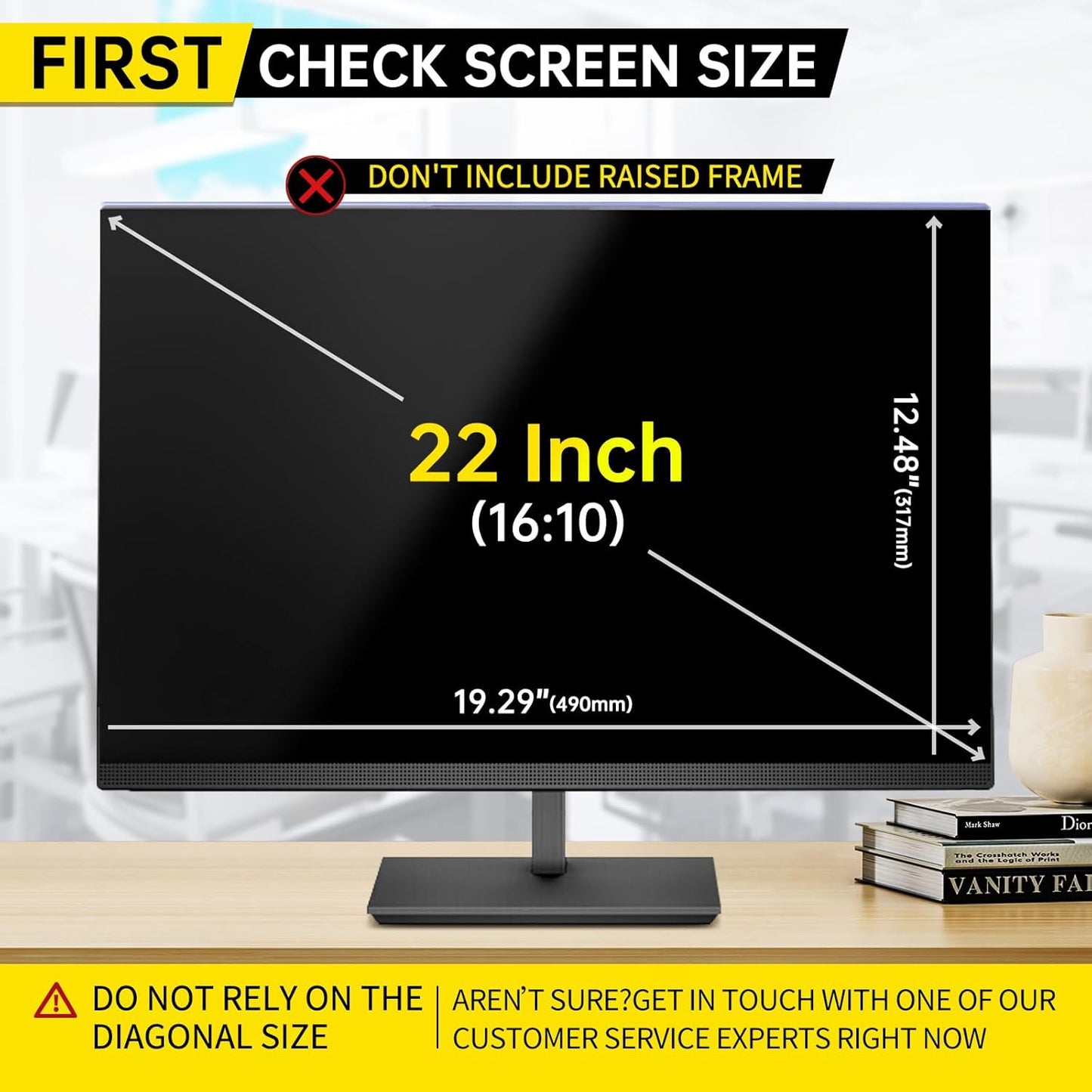 22 Inch Computer Privacy Screen for 16:10 Computer Monitor, Anti-Blue Light Monitor Privacy Screen Filter, Anti-UV Computer Screen Privacy Shield, Hanging Type