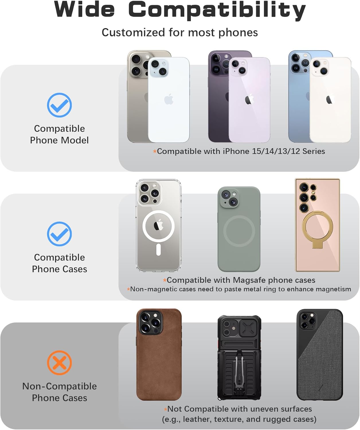 Magnetic Phone Grip, Removable Loop Grip with Soft Finger Strap, Silicone Phone Ring Holder for Back of Phone for iPhone 16/15/14/13/12 Pro Max/Plus, Stone
