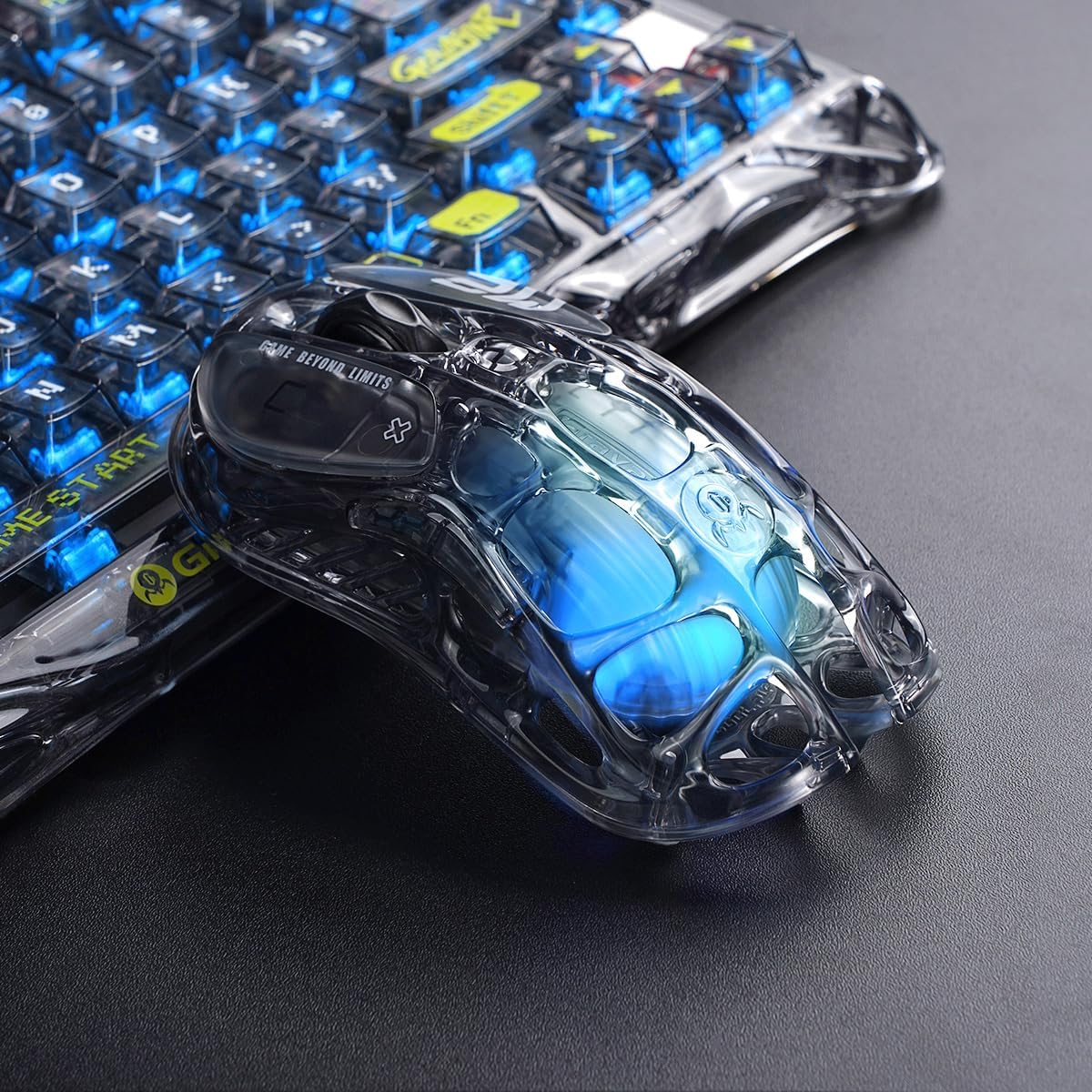 GravaStar Mercury M2 Wireless Gaming Mouse with 26,000 DPI, PAW3395DM Sensor -79g Lightweight Hollowed-Out Design -5 Programmable Buttons -5 Dynamic Lightsync RGB - Transparent Black