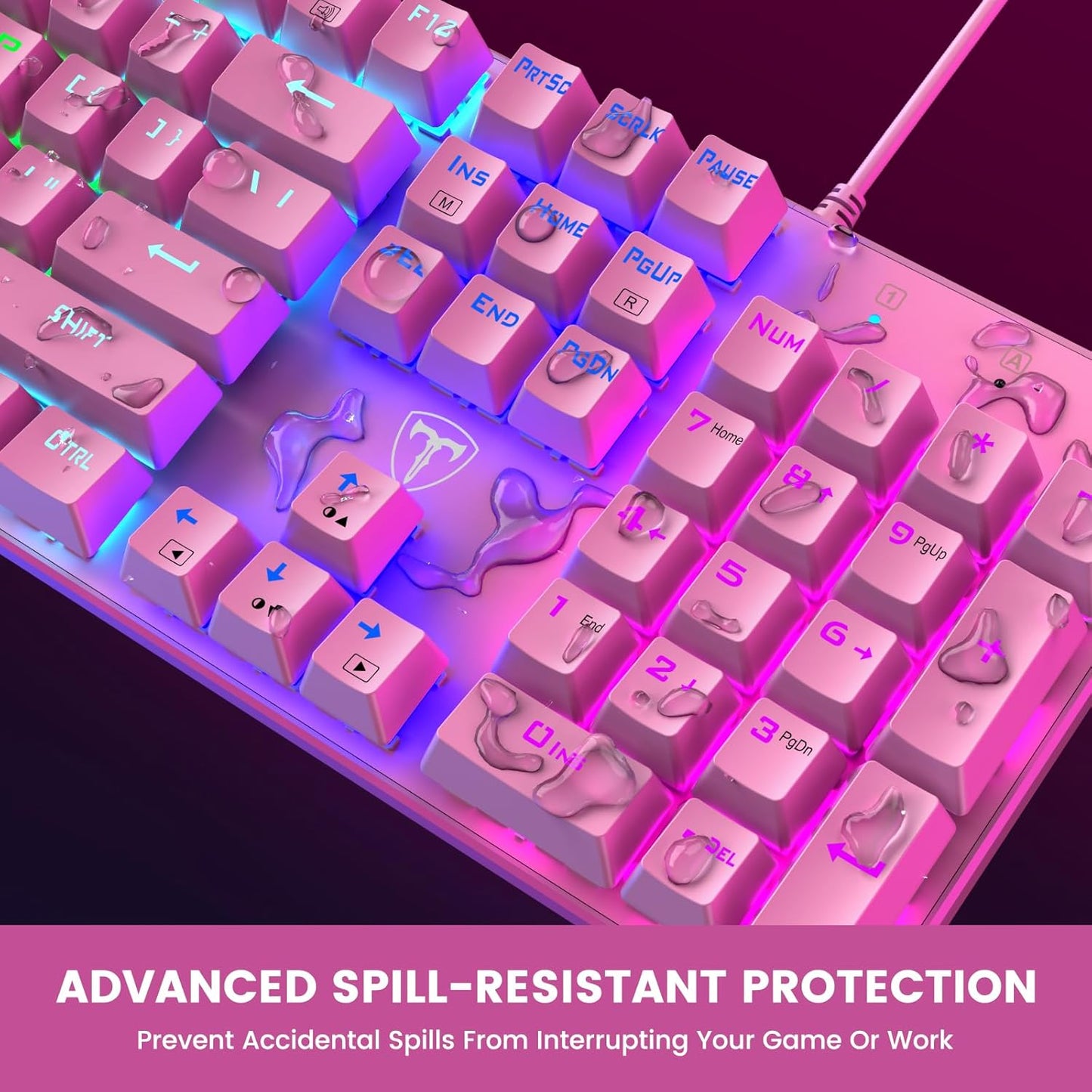 RisoPhy Mechanical Gaming Keyboard, RGB 104-Key Ultra-Slim Backlit USB Wired Keyboard with Blue Switch, Durable ABS Keycap/Anti-Ghosting/Spill-Resistant for PC, Mac, Xbox Gaming, Pink