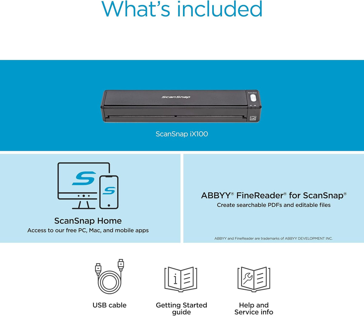 ScanSnap iX100 Wireless Mobile Portable Scanner for Mac or PC, Black