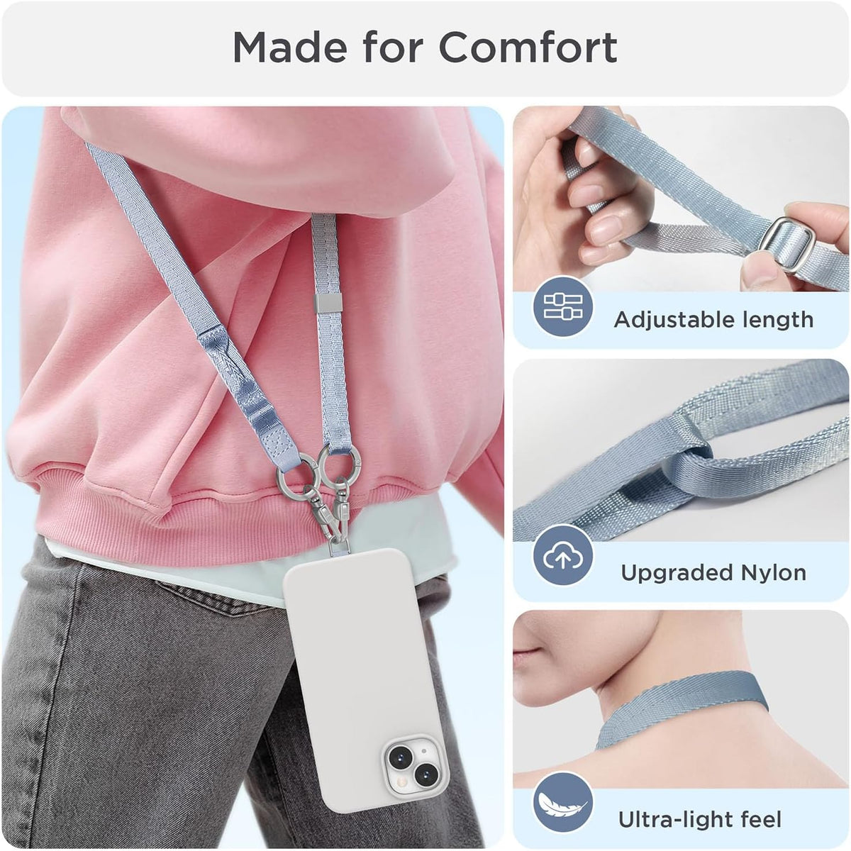 Phone Lanyard 2 in 1, Anti Theft Phone Strap Crossbody for Women Men, Adjustable Phone Wrist Strap with 2 Pack Tether Tabs