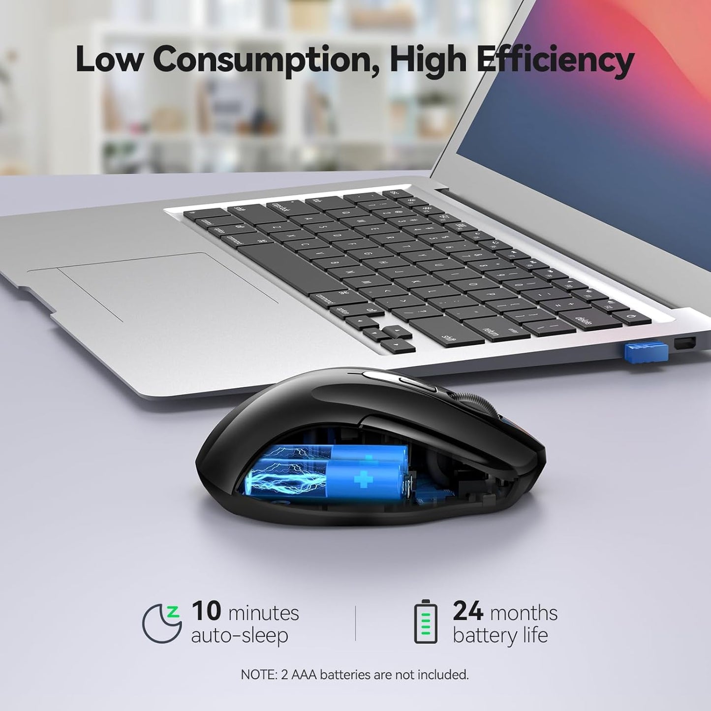 TECKNET Wireless Silent Mouse, Quiet Click, 2.4G Optical Cordless Mouse, 6 Adjustable 4000 DPI, Computer Mice for Laptop, Chromebook - Black