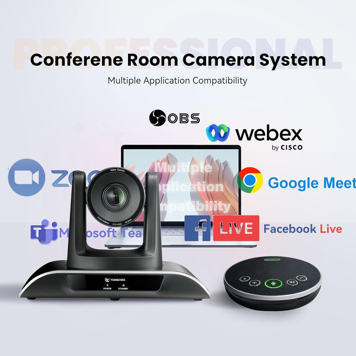 TONGVEO All-in-One Conference Room Video Camera System Bundle HD 1080P 60fps 3X Optical Zoom USB3.0 HDMI PTZ Camera and Bluetooth Conference Speakerphone with Microphones