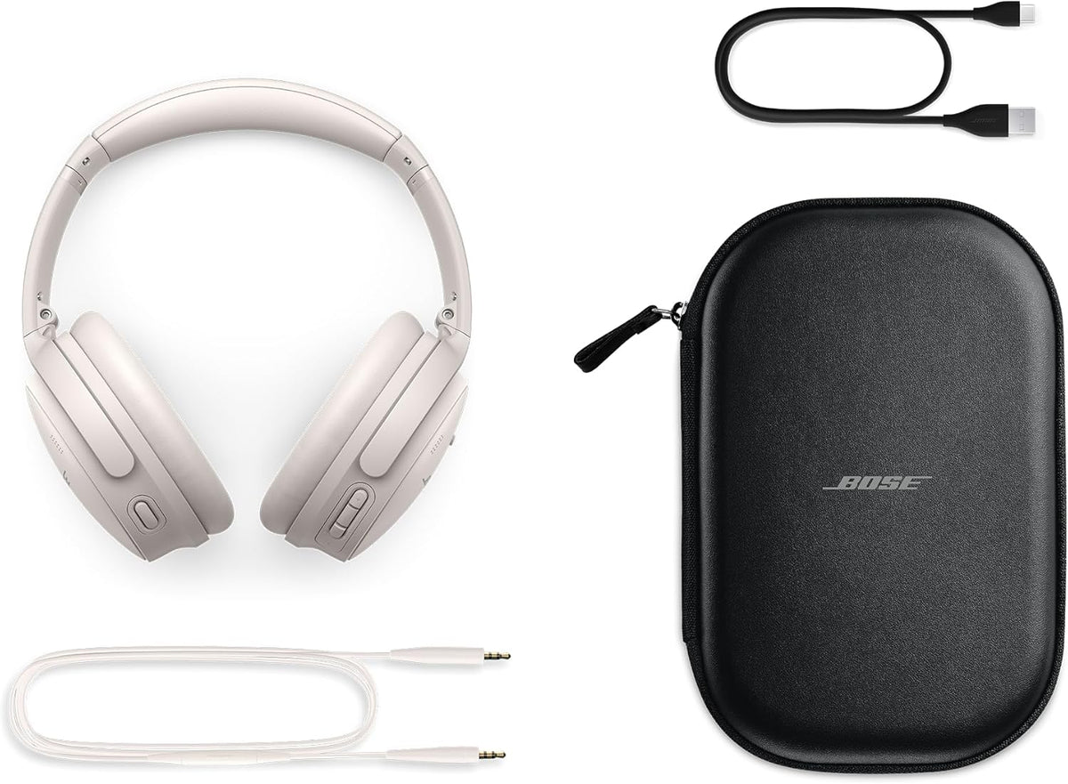 Bose QuietComfort Bluetooth Headphones, Wireless Headphones with Active Over Ear Noise Cancelling and Mic, Deep Bass, Up to 24 Hours of Playtime, White Smoke