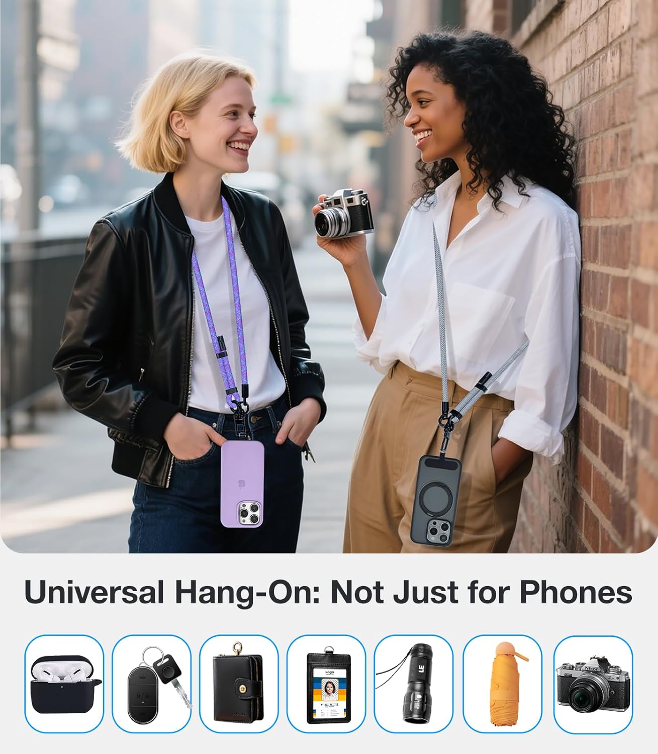 Phone Lanyard Crossbody, 3-in-1 Neck Strap& Wrist Strap, Adjustable Anti-Theft Lanyard with 2 Phone Tether Tabs, Universal Cell Phone Strap for iPhone& Android Case, Travel Essential, Red