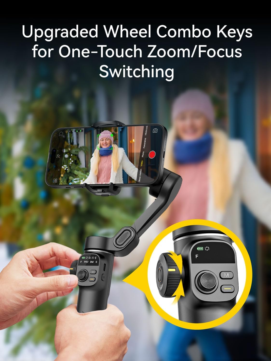 Gimbal Stabilizer for iPhone, 3-Axis iPhone Gimbal Built in 7.8' Extension Rod, Portable Gimbal Stabilizer w/OLED Display for iPhone/Android, Perfect for TikTok YouTube Vlogging-Smart X2 Black