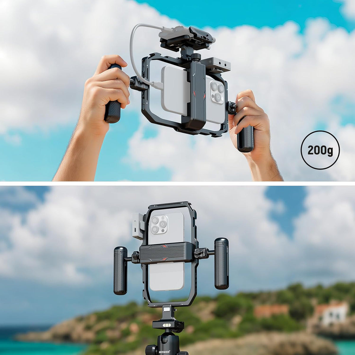 NEEWER Universal Phone Cage, Smartphone Video Rig with Quick Release Mounts Cold Shoes for Videomaker Filmmaking TikTok Vlogging Phone Video Stabilizer Holder Compatible with iPhone Samsung, PA039