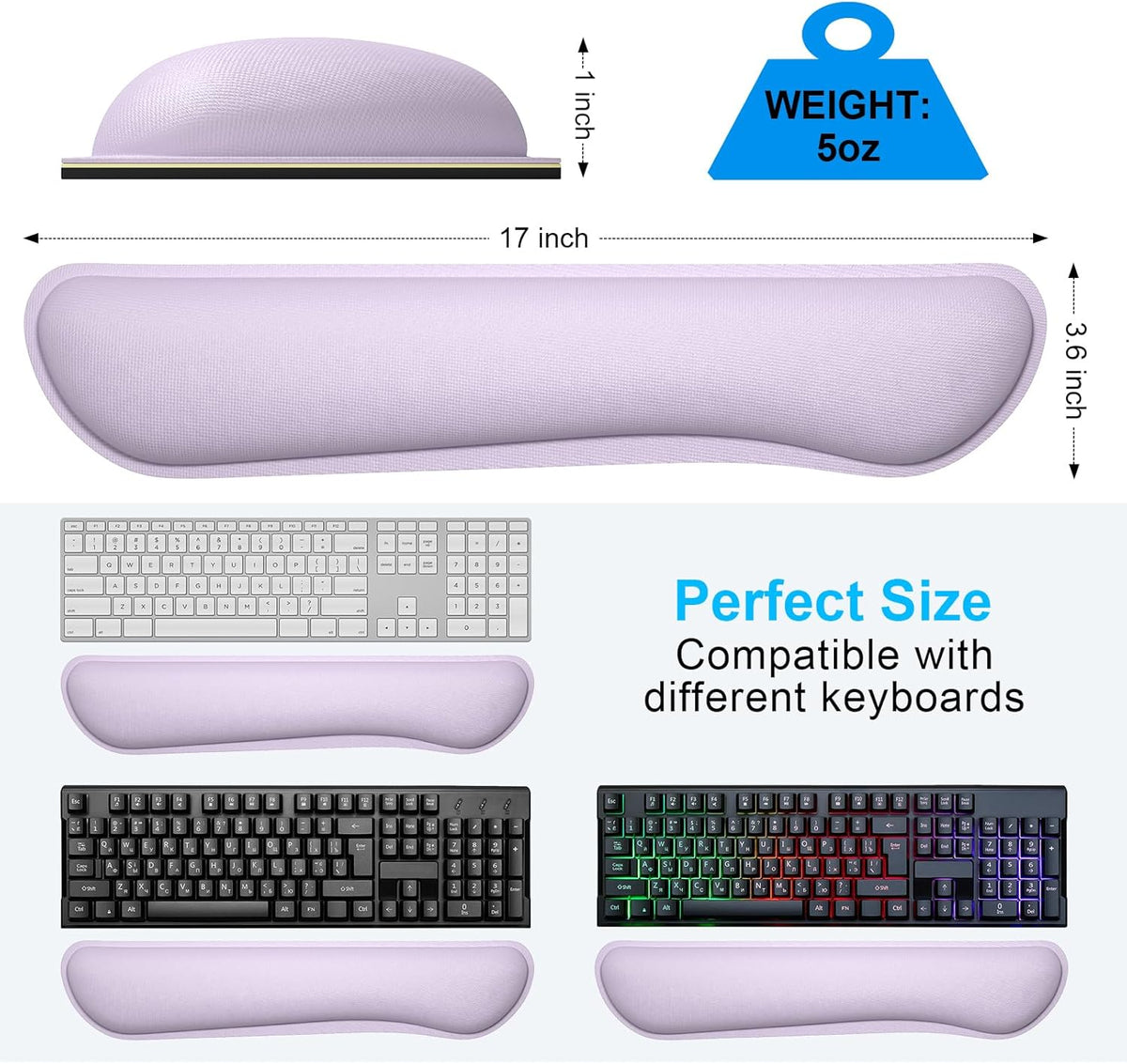 Dapesuom Enlarge Keyboard Wrist Rest, Cute Memory Foam Keyboard Wrist Cushion for Computer Desk Mats Support, Typing Pain Relief Ergonomic Mouse Pad Rests with Non-Slip Base for Gaming, Laptop, Purple