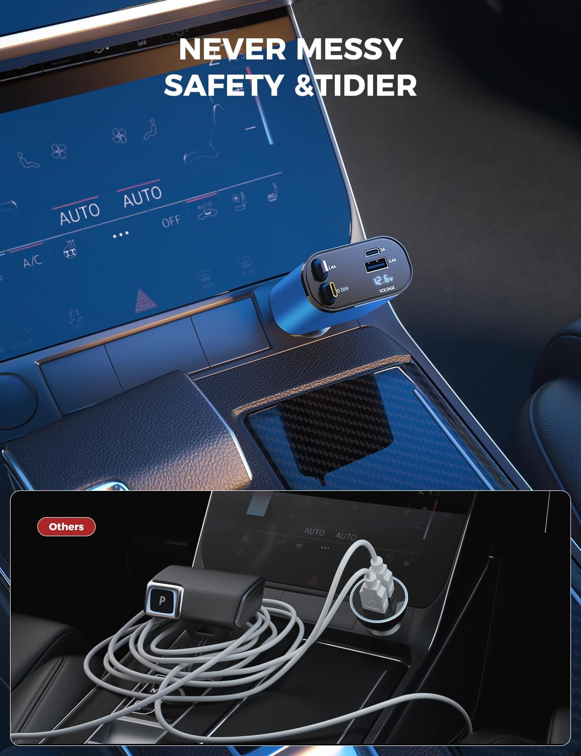【Upgraded】 SUPERONE Retractable Car Charger 4 in 1, Fast Car Phone Charger with Cord 2.6ft, USB C and Apple Car Charger Adapter, Compatible with iPhone 16 15/15 Pro Max/14/13/12/11, Galaxy, Pixel