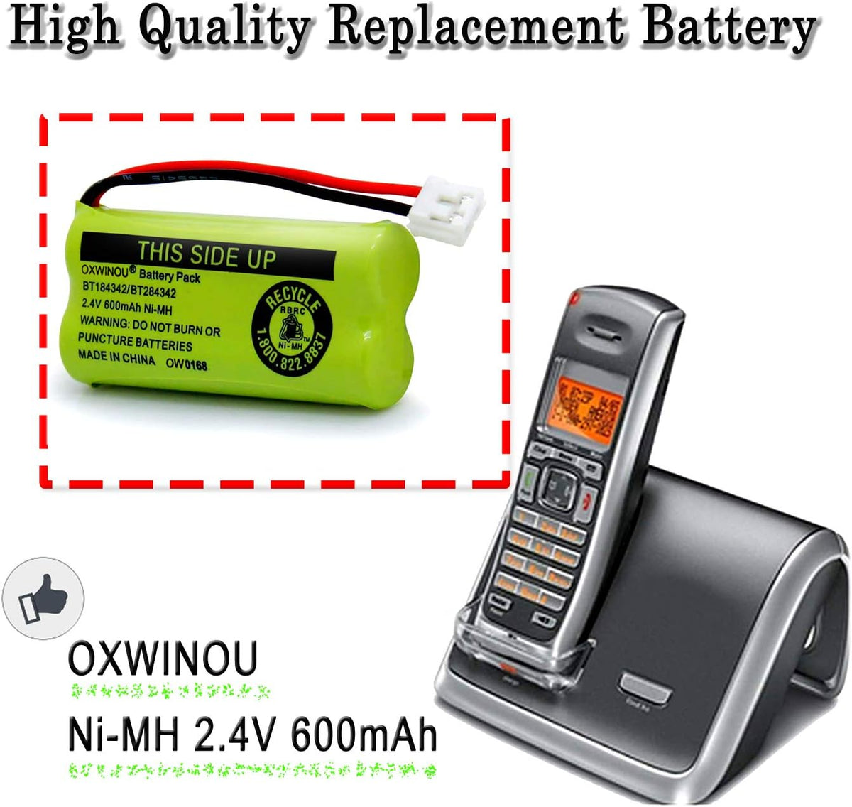 2.4v BT184342 BT284342 BT18433 BT28433 BT183348 BT283348 BT-1011 Replacement Battery Compatible with Phone CS6209 CS6219 CS6229 DS6151 89-1330-01-00 CPH-515D(2-Pack)