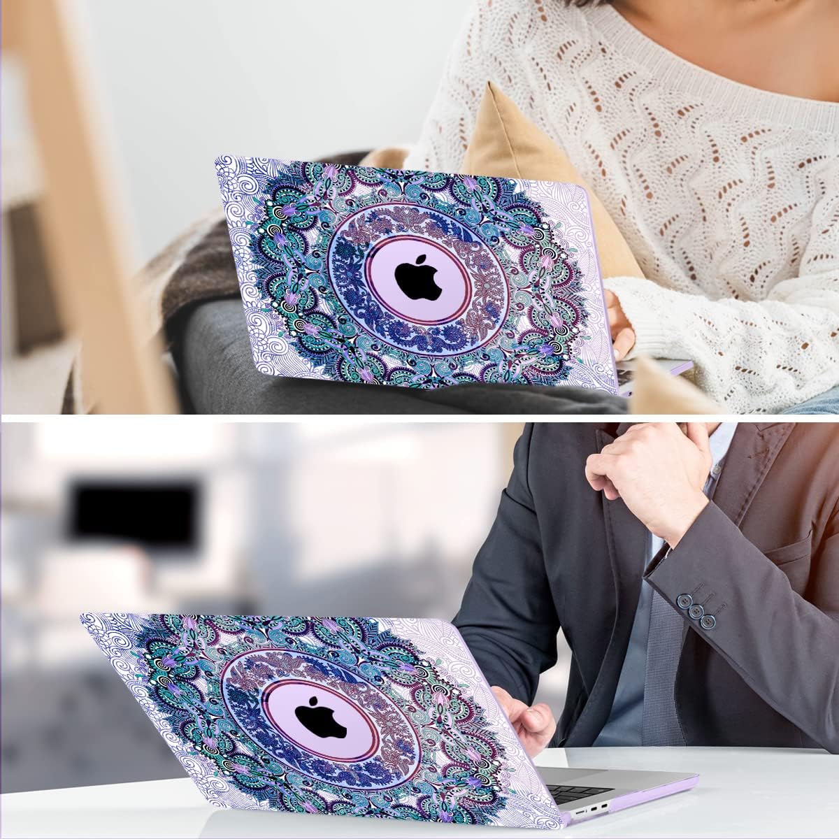 TWOLSKOO for M4 MacBook Air 13.6 inch Case 2025-2022 Release M4 A3240 M3 A3113 M2 A2681, Plastic Hard Shell & Screen Protector & Keyboard Cover & Trackpad Film, Mandala