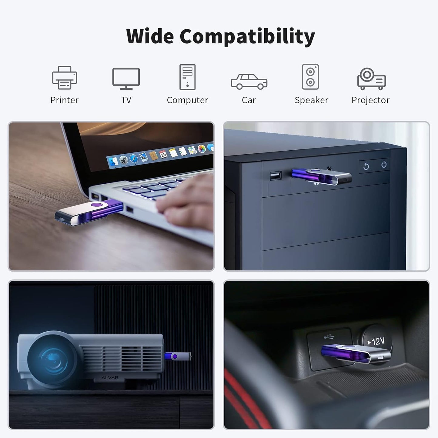 ABLAZE 32GB Flash Drive 2 Pack, USB 2.0 Thumb Drives with Lanyards Swivel USB Memory Stick 32GB(Green and Purple