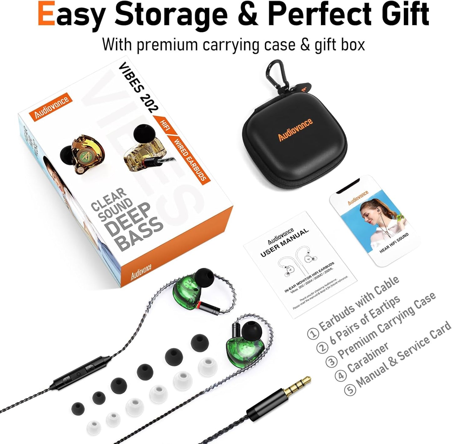 Vibes 202M Wired Earbuds - HiFi in Ear Monitor Headphones - Noise-Isolating Ear Buds w/ Mic - Clear Sound, Deep Bass & Comfort-Fit Gaming Earphones - MMCX to 3.5mm & Silver Plated Cord, Carrying Case