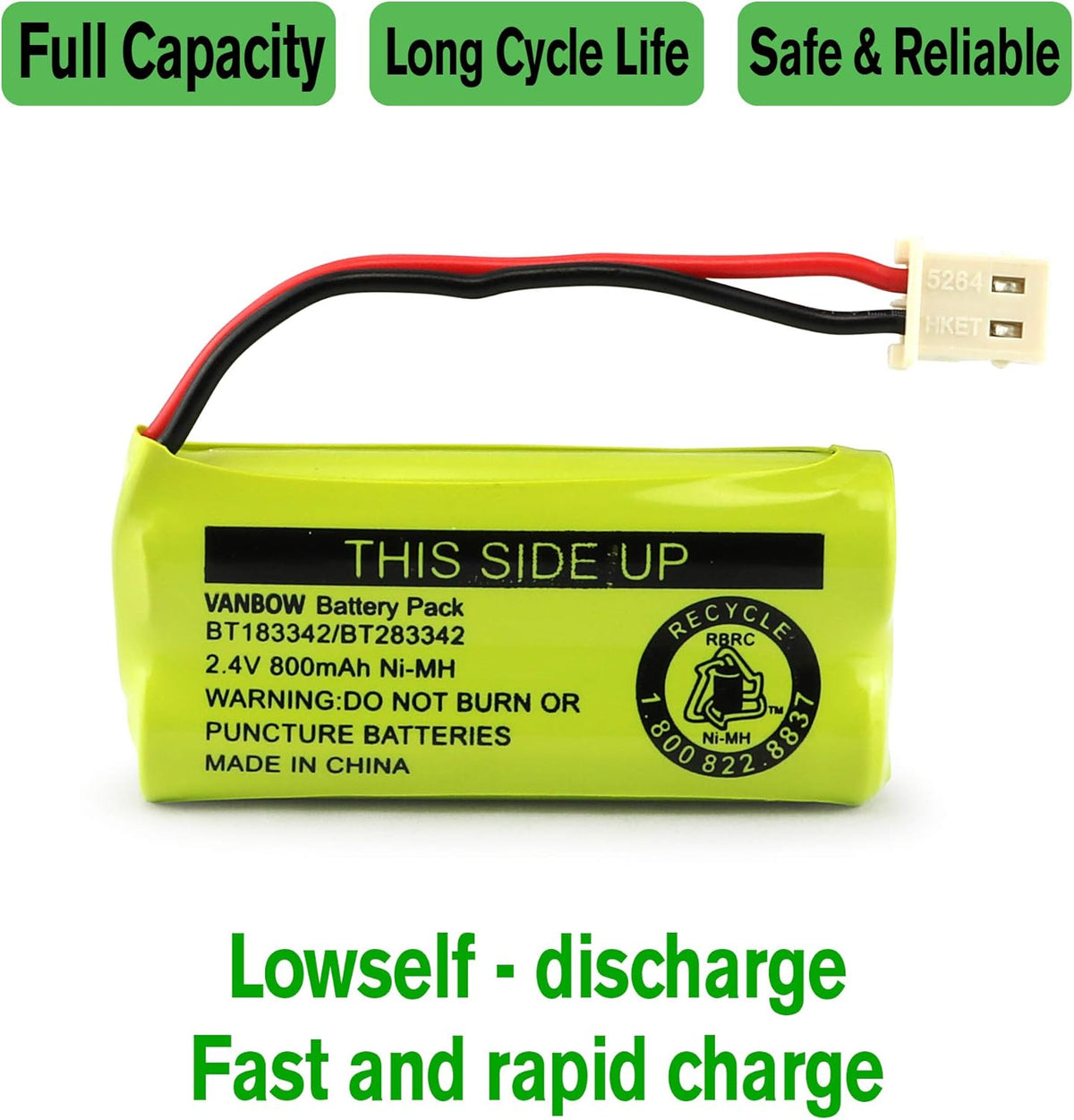 BT183342/BT283342 2.4V 800mAh Ni-MH Battery Pack, Compatible with AT&T VTech Cordless Phone Batteries BT166342/BT266342 BT162342/BT262342 CS6709 CS6609 CS6509 CS6409 EL52100 EL50003 (Pack 2)