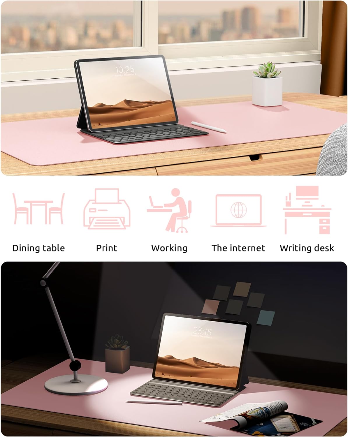 YSAGi Leather Desk Protector, Office Mat, Large Mouse Mat, Non-Slip PU Leather Blotter, Laptop Pad, Waterproof Writing Pad for Office and Home (Light Pink, 23.6" x 13.8")