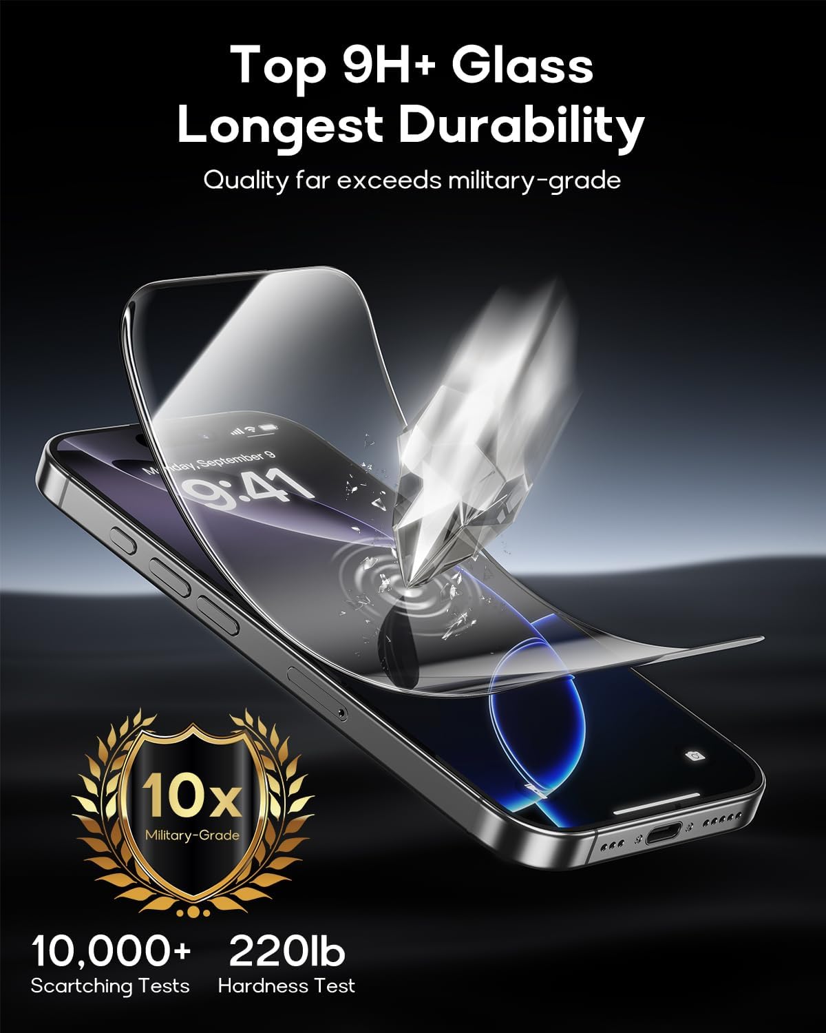 3 Pack for iPhone 14 Pro Tempered Glass Screen Protector:9H+ Durable, Auto Positioning, Bubble Free, High Definition, Easy Installation