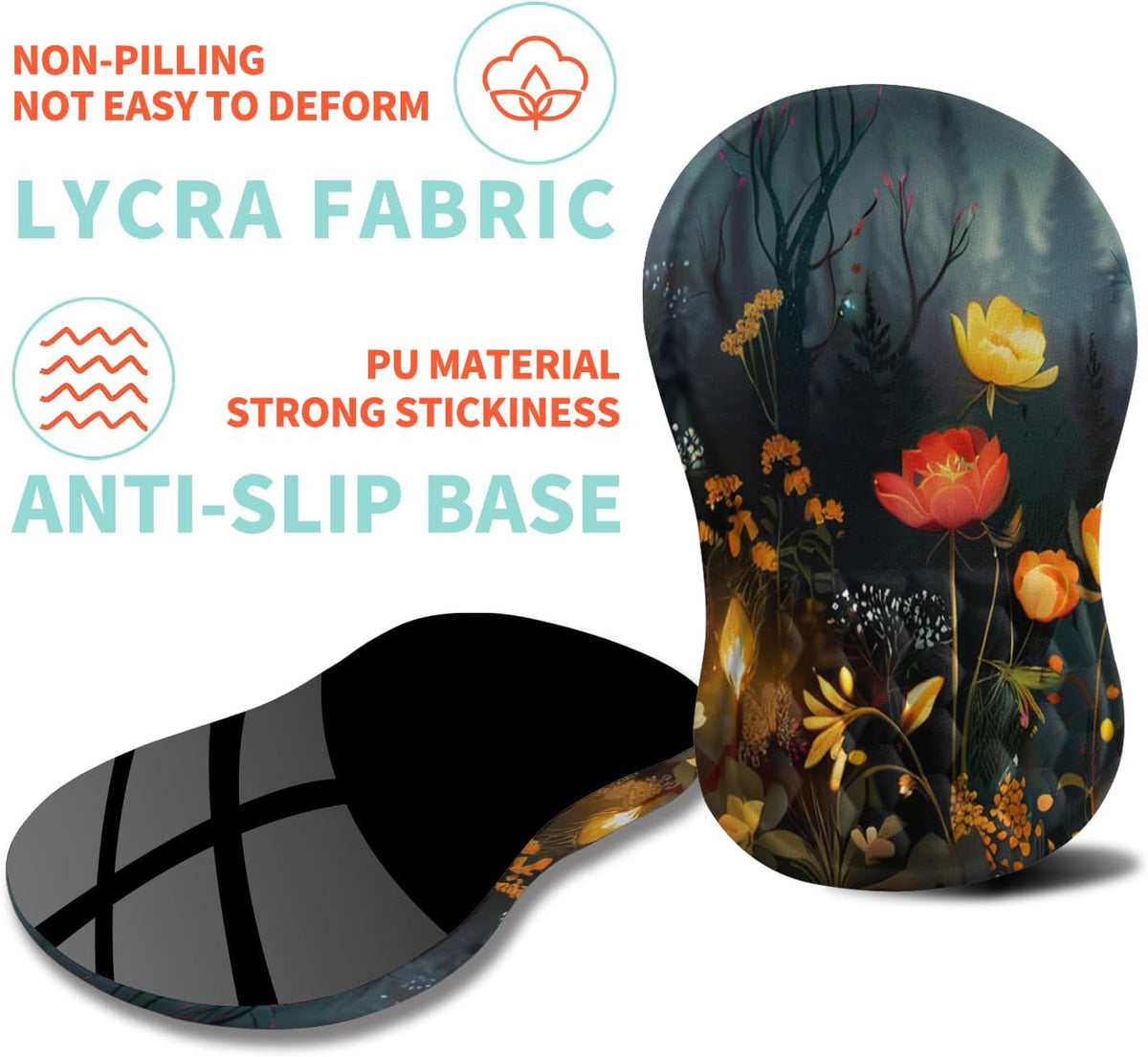 Ergonomic Mouse Pad Wrist Support with Memory Foam Massage Bulge, Carpal Tunnel Pain Relief Mousepad Wrist Rest for Mouse(12x8 inch, Midnight Forest)
