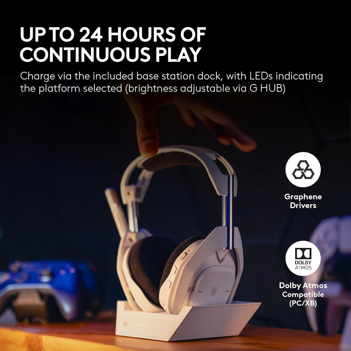 Logitech G Astro A50 X Omni-Platform Wireless Gaming Headset + Base Station for PS5, Xbox, PC: PLAYSYNC Video & Audio Switcher, HDMI 2.1 4K 120Hz VRR, <24 bit/48 kHz, 24hr Battery, 2.4GHz & BT - White