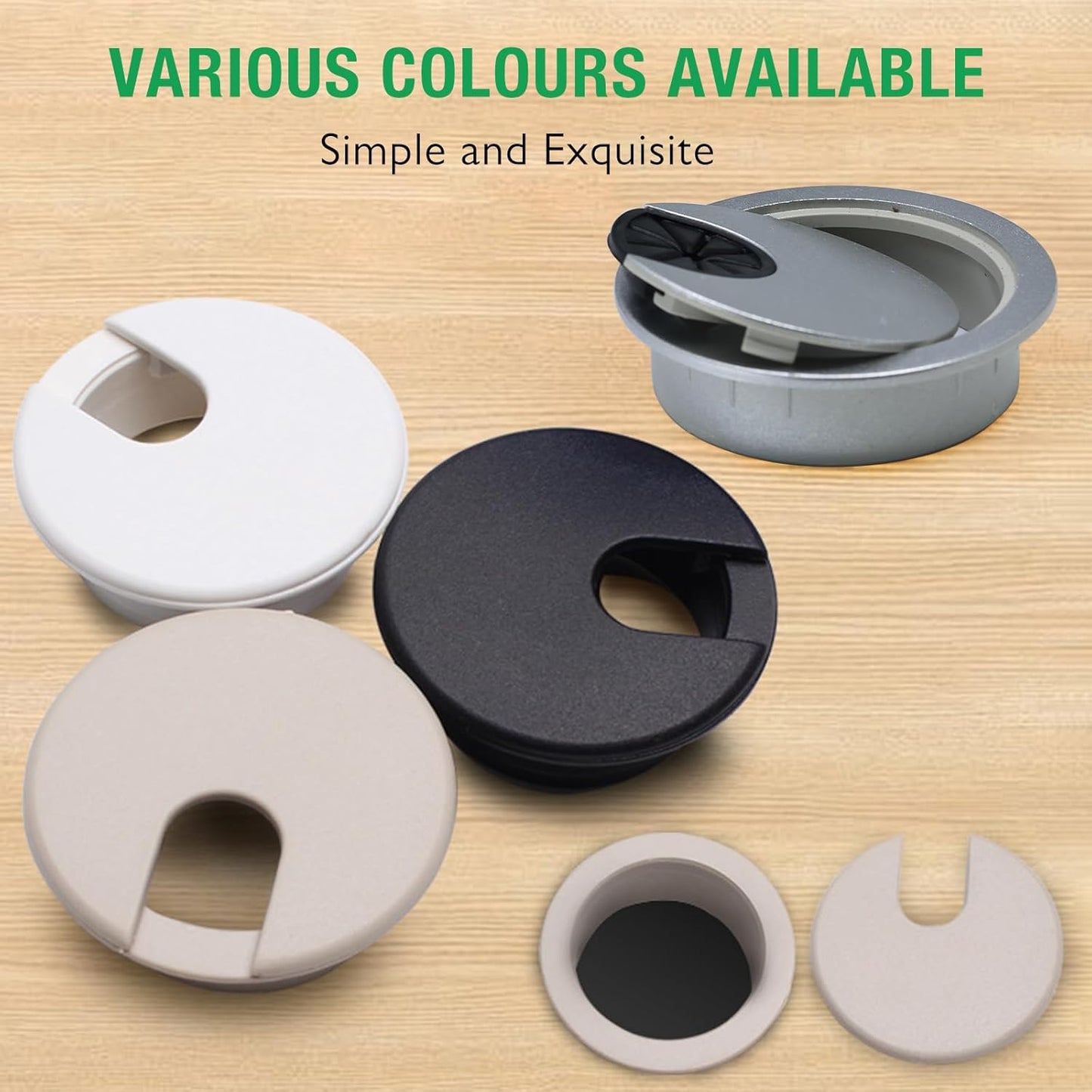 2 Pcs Desk Grommet 2" / 50 mm, Desk Cord Hole Cover, Cable Grommet ABS Plastic, Desk Hole Grommet for Home & Office Pc, Detachable Cable Cord Organizer-White