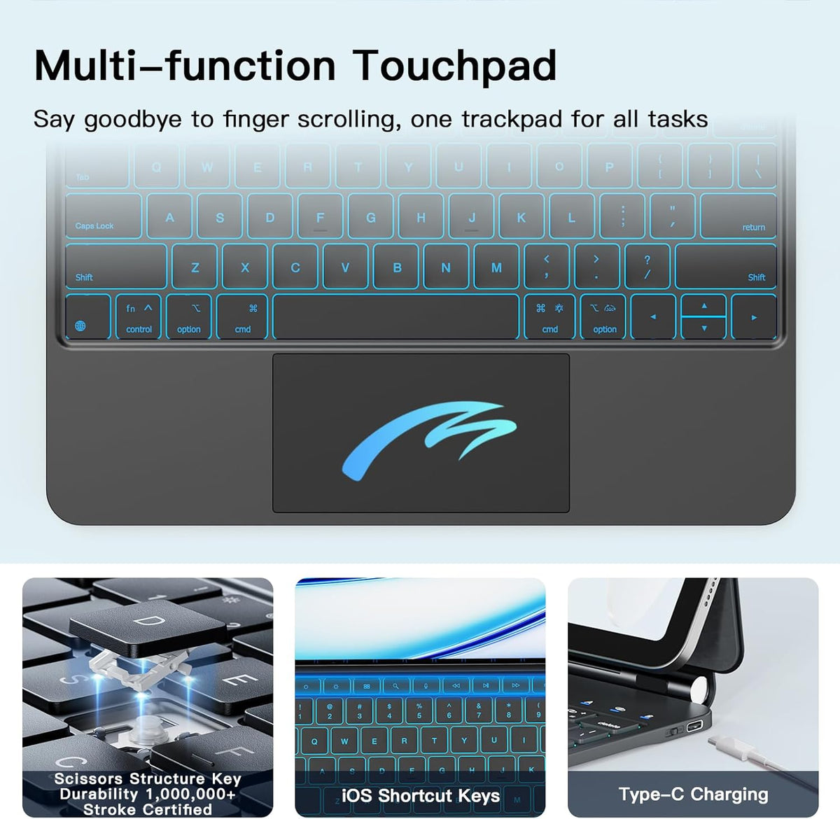 for iPad Air 13 inch Case with Keyboard (M3,2025 / M2,2024), iPad Pro 12.9 (6th/5th/4th/3rd Gen) Magic Keyboard, Springy Backlit Keys, Stain-Resistant Surface, Multi-Touch Trackpad, Black