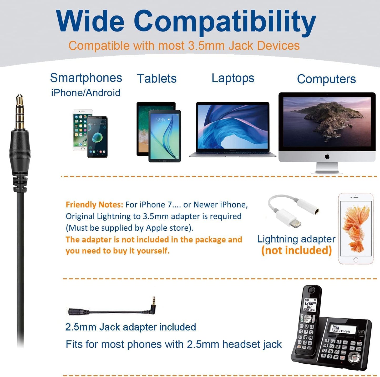 Cell Phone Headset with Microphone Noise Cancelling & Call Controls, 3.5mm Computer Headphones for Samsung PC Business Skype Softphone Call Center Office, Clear Chat, Ultra Comfort