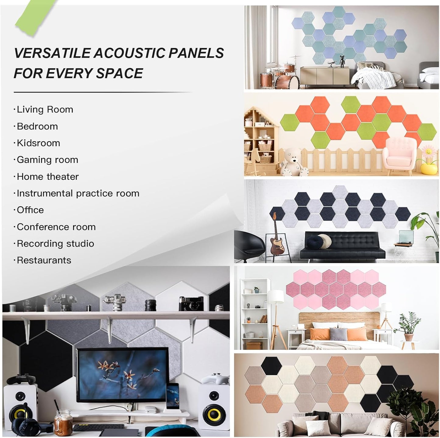Mollywell Hexagon Acoustic Panels, High Density, Soundproofing, Decorative Noise Reduction Felt Wall Tiles for Ceilings, Home Office & Gaming Room (Smoky Pink), 14x12x0.4 Inch