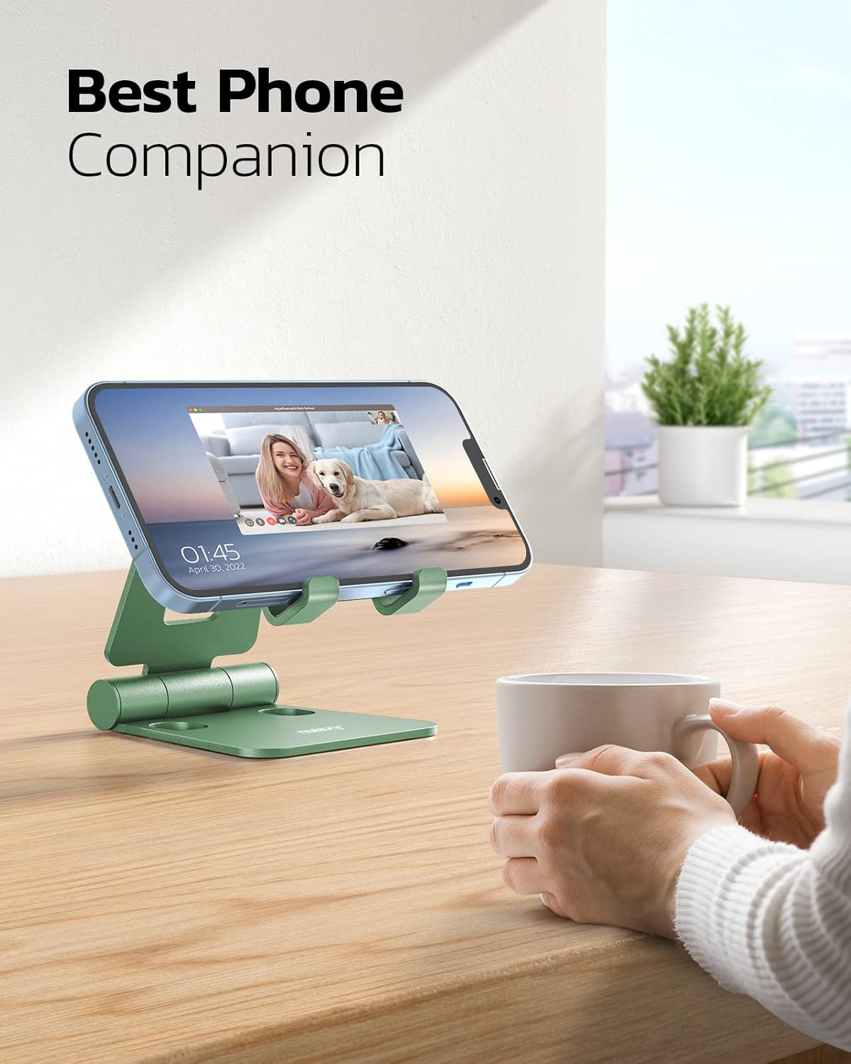 Nulaxy Dual Folding Cell Phone Stand, Fully Adjustable Foldable Desktop Phone Holder Cradle Dock Compatible with iPhone 17 16 15 14 13 12 11 Pro Max Xs Xr X 8, Nintendo Switch, All Phones- Green