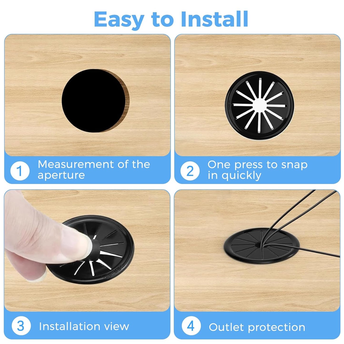 25 Pcs Cable Grommet, Snap Bushing 7/8" (22 mm) Mounting Diameter, Flexible Petal-Shaped Buckle Round Nylon Desk Grommet for Wires Through Countertop Cord Organizer and Protection, Black