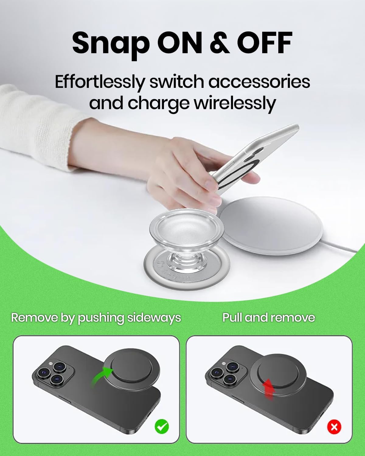 Solid Color Button Phone Grip – Minimalist Design, Durable and Lightweight, Grip and Stand for Smartphones (White, Magnetic Type)