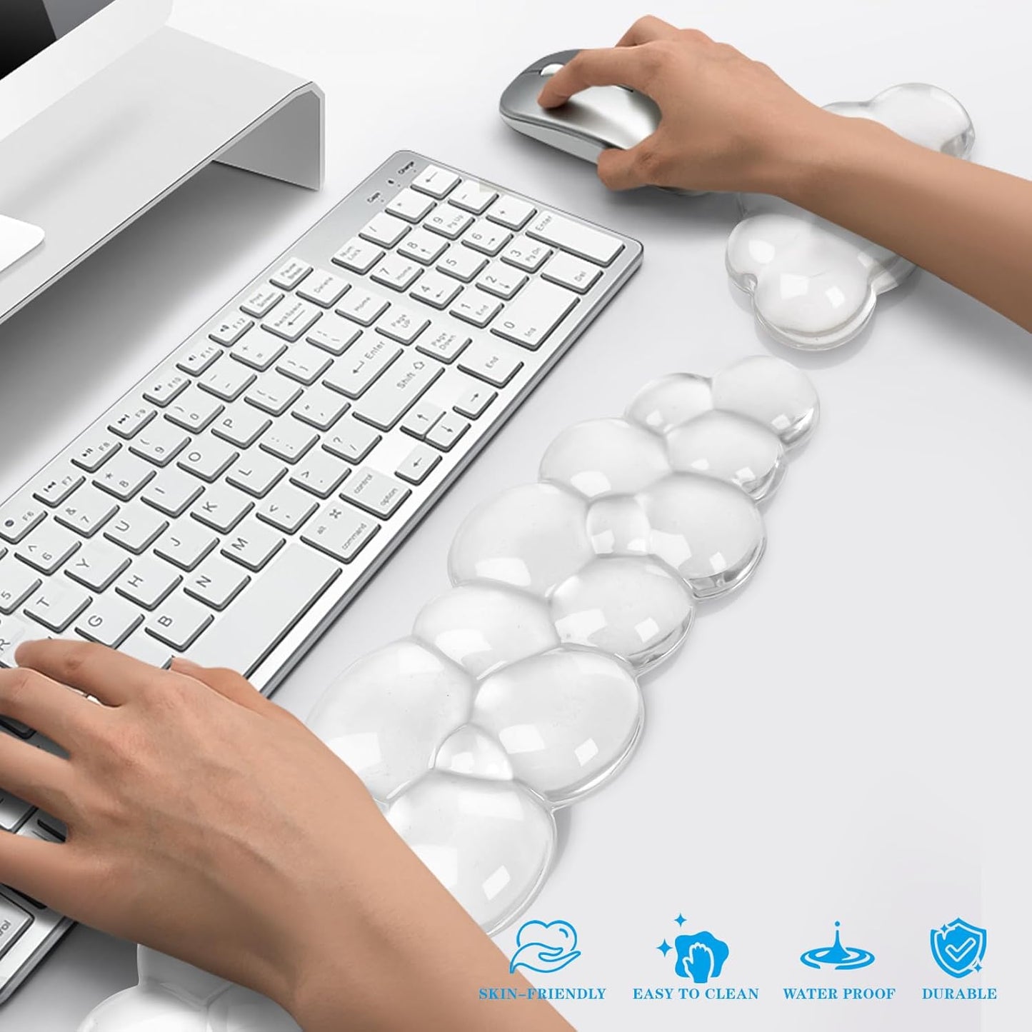 Gel Cloud Keyboard and Mouse Wrist Rest, Cute Wrist Support and Arm Support Keyboard Rest for Keyboard and Mouse Typing Pain Relief,Suitable for Office/Computer/Laptop/Gaming(White)