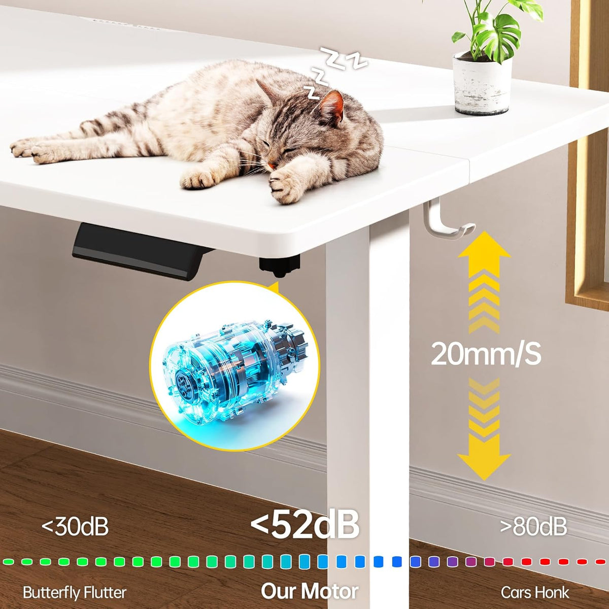 Veken 55 Inch Large Electric Standing Desk,Sit to Stand Up, Heights Adjustable, Work Home Office Computer Table for Study, Walking Pad, Writing, and Games, Wooden Desktop Desks, White