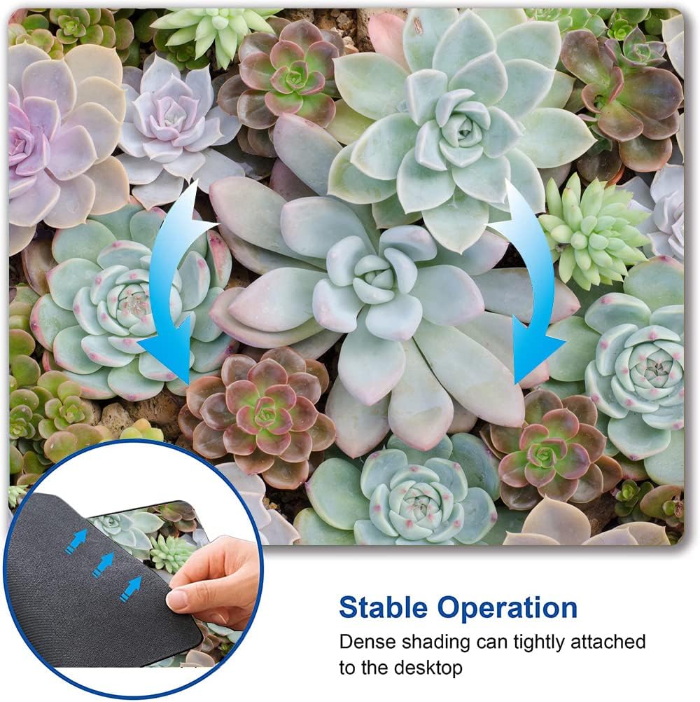 Mouse Pad, Cute Succulent Cactus Plants Mouse Pads, Square Washable Cloth Personalized Mouse Mat with Design, Gaming Office Home Non-Slip Rubber Base Computer Mousepad