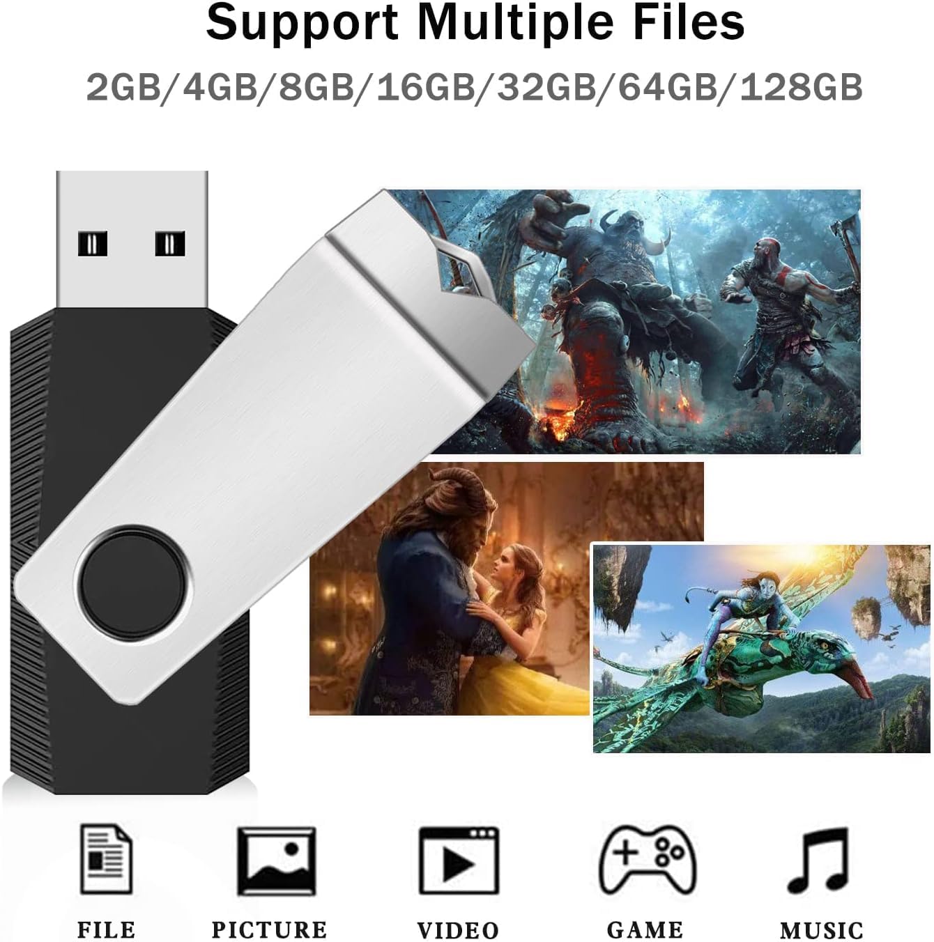5 Pack 16GB Flash Drive, Wooolken USB 2.0 Memory Stick with Lanyards Swivel USB Stick for Data Storage and Backup (5 Mixed Colors: Black Red Blue Orange Green)