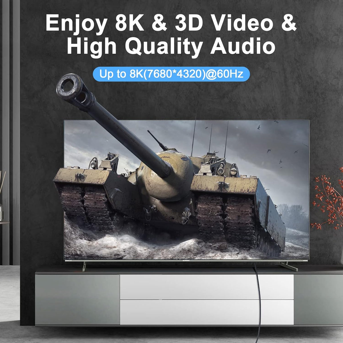 8K 4K HDMI Cable 3.3FT 2 Pack, High Speed Braided HDMI to HDMI 2.1 Cord Supports 8K@60Hz, 4K@120Hz 144Hz 48Gbps Compatible with Roku TV/PS5/HDTV/Blu-ray