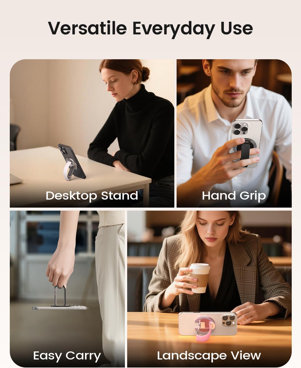 2025 Klearlook for MagSafe Phone Grip with Silicone Finger Strap, Removable Magnetic Phone Ring Holder with Adjustable Kickstand, Finger Phone Ring Grip for iPhone 16/15/14/13/12 Series, White