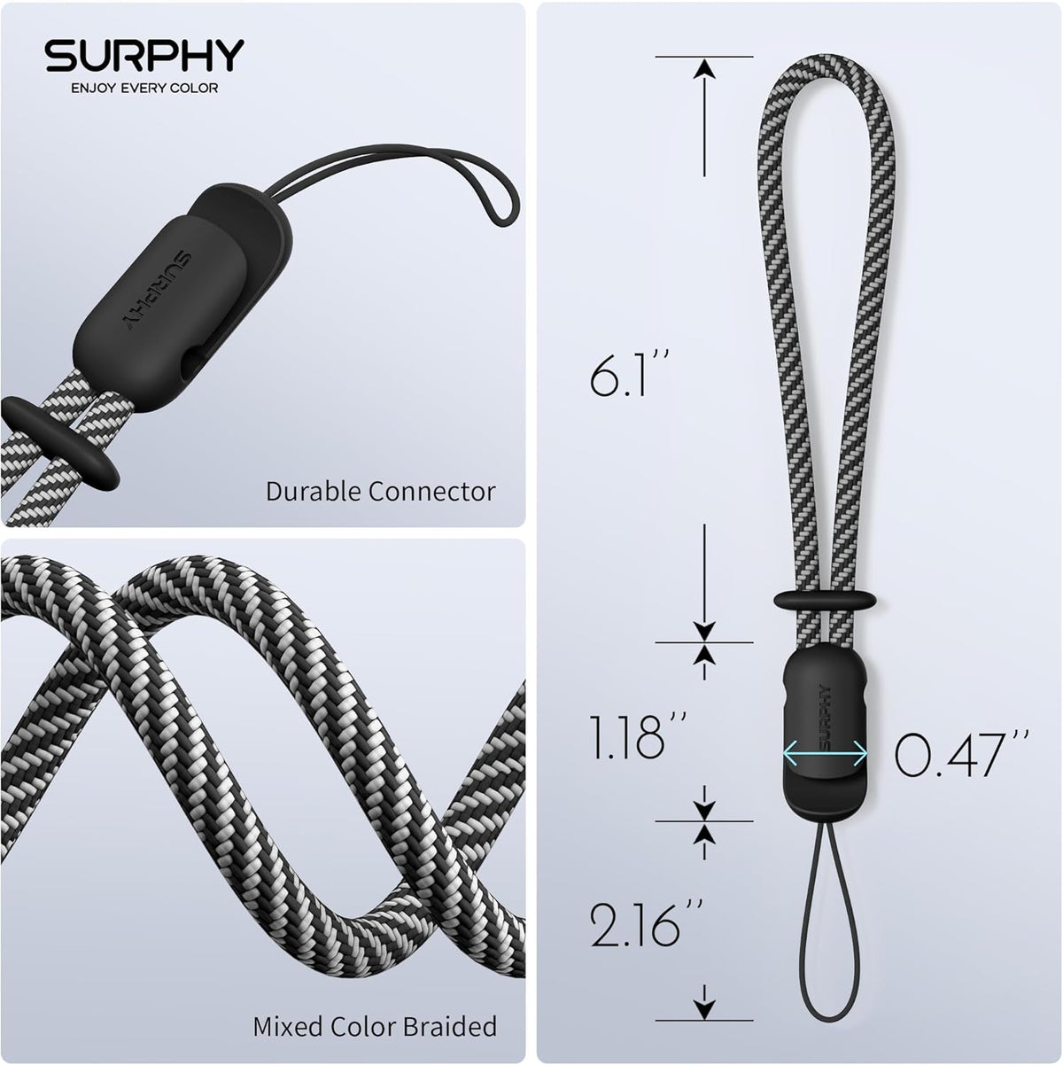 SURPHY 2 Pack Phone Lanyard for Cellphone Case, Phone Wrist Strap for Case, Cellphone Strap with 2-Color Braided, Charm Wrist Lanyard for Women, Cellphone Wrist Lanyard for Women, Black & Black