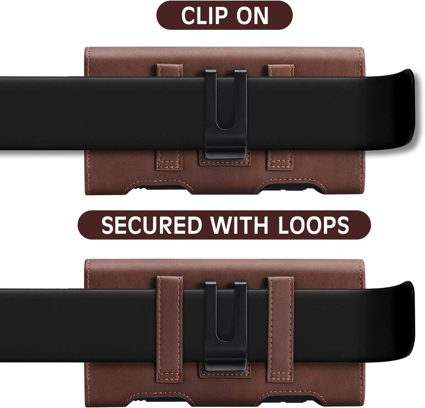 BECPLT for iPhone 17 Pro Max 16/15/14/13/12/11 Plus Holster Case Belt Clip Case Leather Holster Pouch with Card Holder for Galaxy S25+ S24/S23/S22/S21 Plus Brown