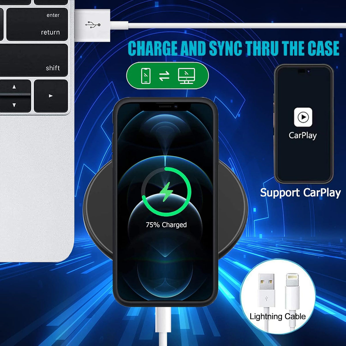 Battery Case for iPhone 12 Pro Max, Upgraded 10800mAh Rechargeable Portable Extended Battery Pack Supported Qi Wireless Charging Case Compatible with iPhone 12 Pro Max (6.7 inch) Charger Case (Black)