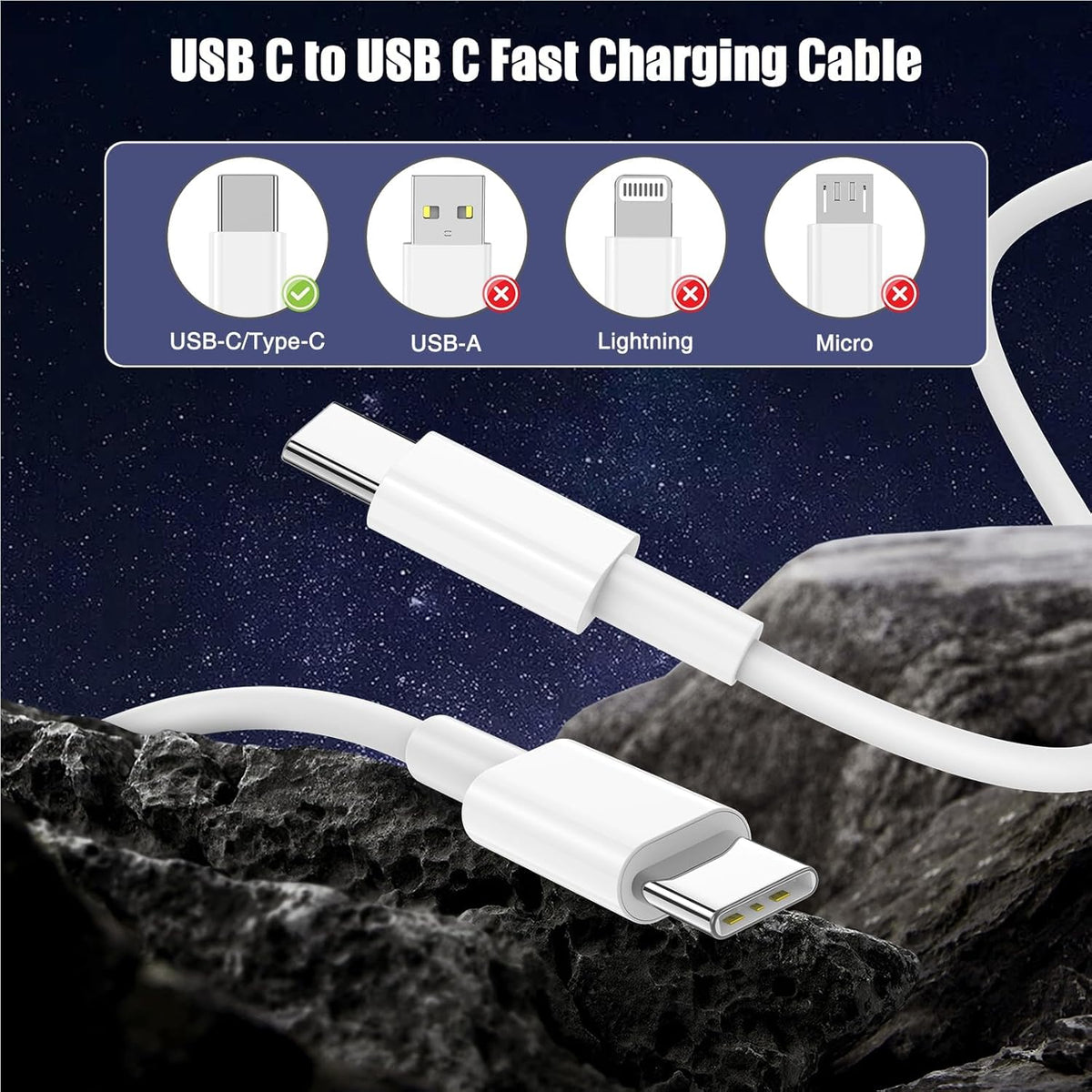 15FT 60W USB C to USB C Cable, Type C to Type C Cable,Fast Charging Cable for iPhone 16 15 Pro Plus Pro Max,for Galaxy S25 S24, for iPad Pro/Air, for MacBook Pro/Air and More