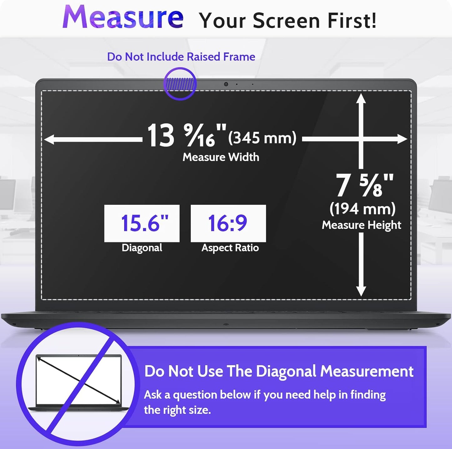 15.6 Inch Laptop Privacy Screen Compatible With Lenovo Hp Dell Acer Asus Thinkpad Envy Xps, 16:9 Aspect Removable Anti Glare Blue Light Filter Protector, 15 In Computer Monitor Security Shield