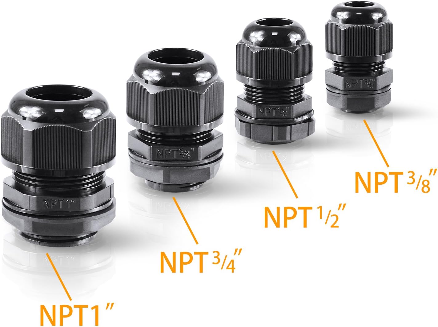 XHF 45 Pcs 1/4" IP68 Strain Relief Nylon Cord Grip NPT Cable Glands Adjustable UL Listed and RoHS Compliant (Black)