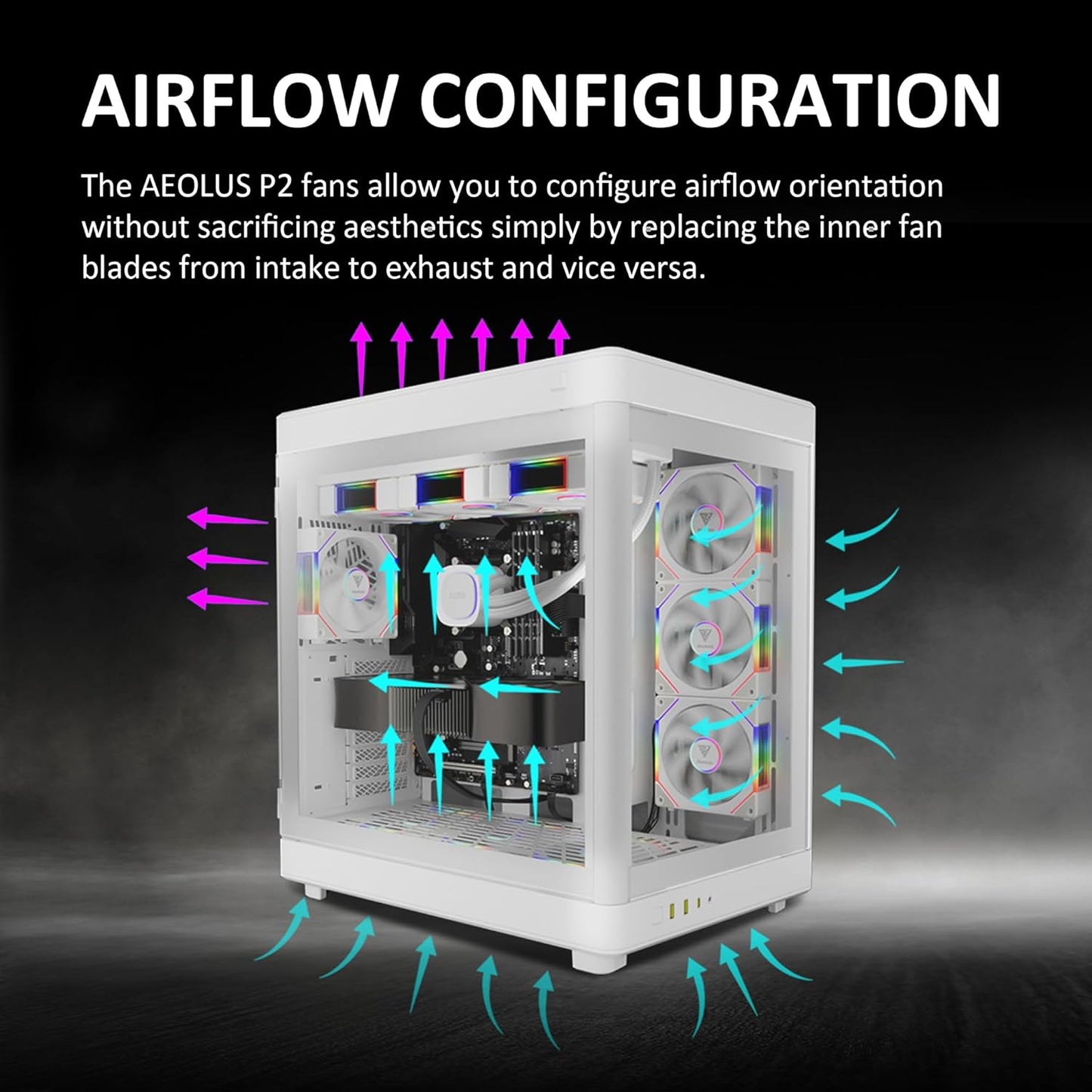 GAMDIAS AEOLUS P2-1203 120mm ARGB PWM Fan (3 Pack, no Hub), Include Reverse Fan Blade x3 & Controller, ARGB Sync, Easy Installation & Cabless Daisy-Chain Design, Silent Operation, Up to 2400RPM, White