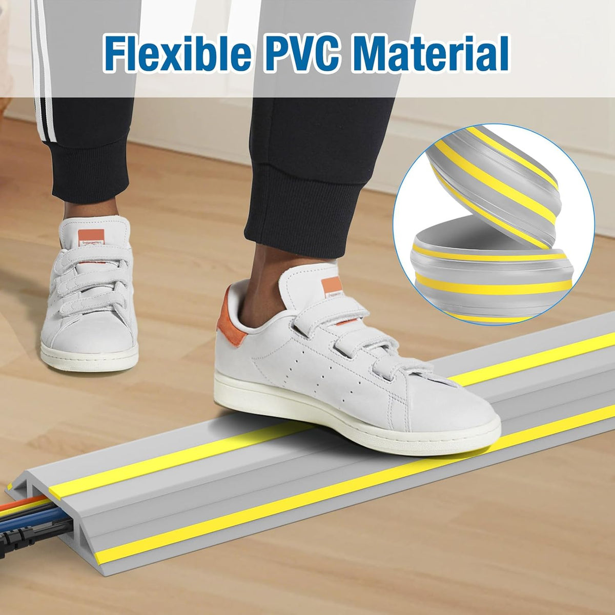Eapele Floor Cable Cover Protector,Heavy Duty PVC Duct Easy to Unroll,Prevent Cable Trips and Protect Wires,Perfect for Home Office or Outdoor (Gray - 10ft)