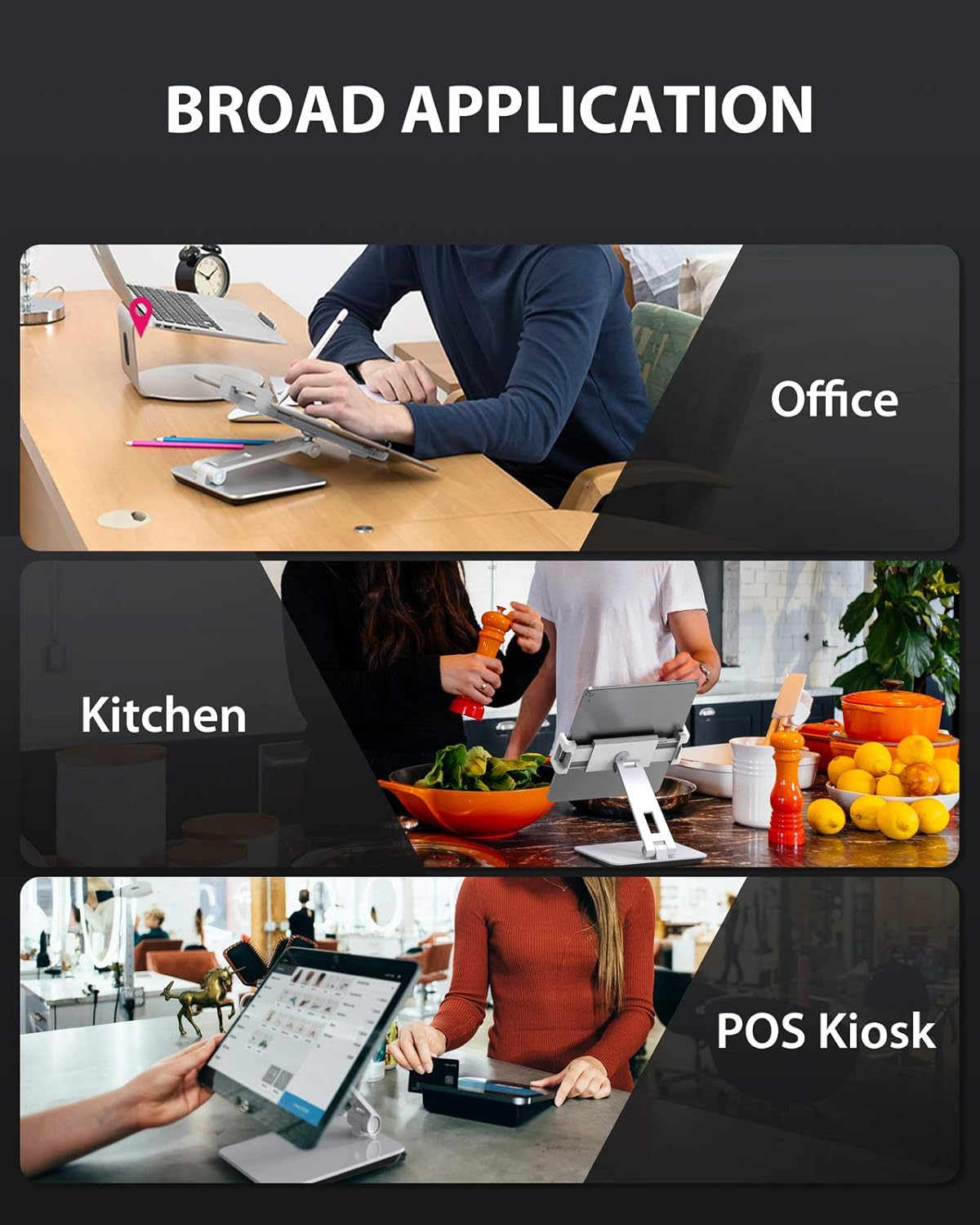 Maxonar Tablet Stand for Desk, 360° Adjustable Aluminum Alloy Swivel iPad Charging Tablet, iPad Pro Air Mini Tablet Holder for Bed Store POS Showcase Kitchen Office Drawing Desktop (6-13''), Silver
