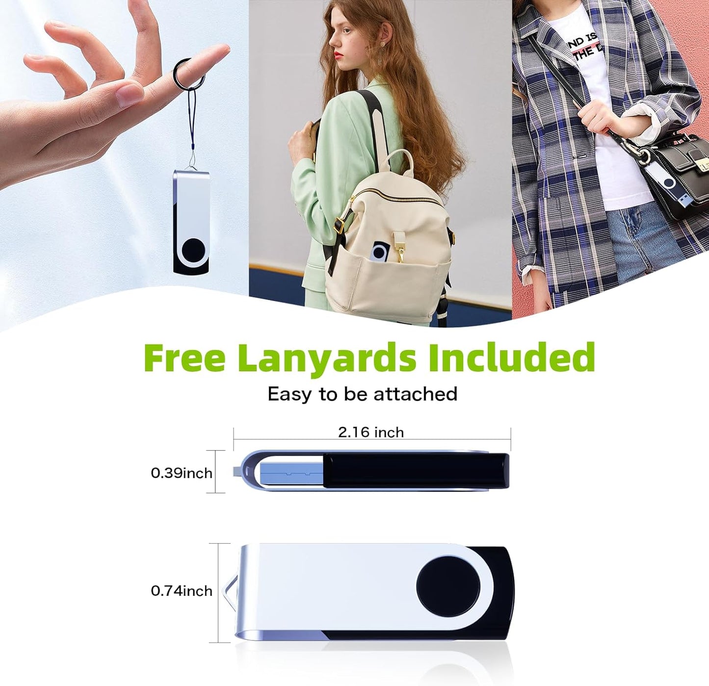 64GB Flash Drive 10 Pack, Wooolken USB 2.0 Thumb Drive Bulk Pen Drive Metal Swivel Memory Stick 64GB 10 Colors Multipack Value Zip USB Drives with Lanyard