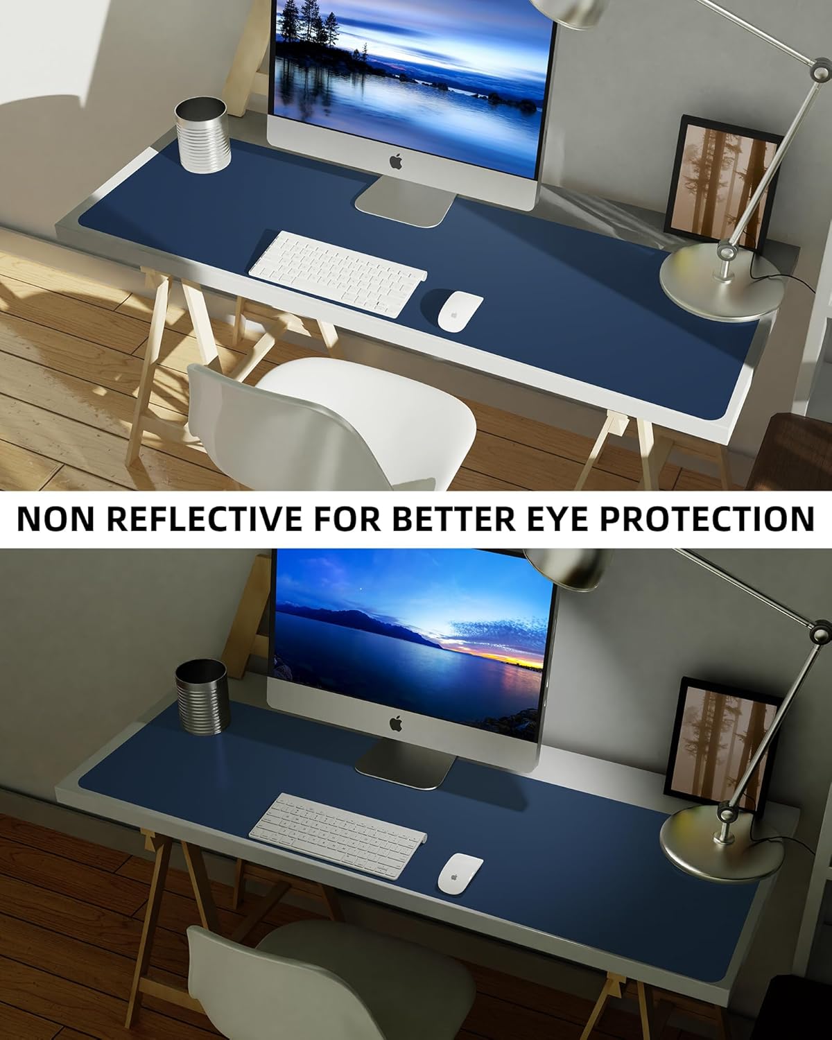 Large Desk Mat,55" x 17"Leather Desk Pad Protector,Large Mouse Pad,Office Desk Mat, Non-Slip PU Leather Desk Blotter,Desk Pad,Waterproof Desk Writing Pad for Office/Home/Decor (Midnight Blue)