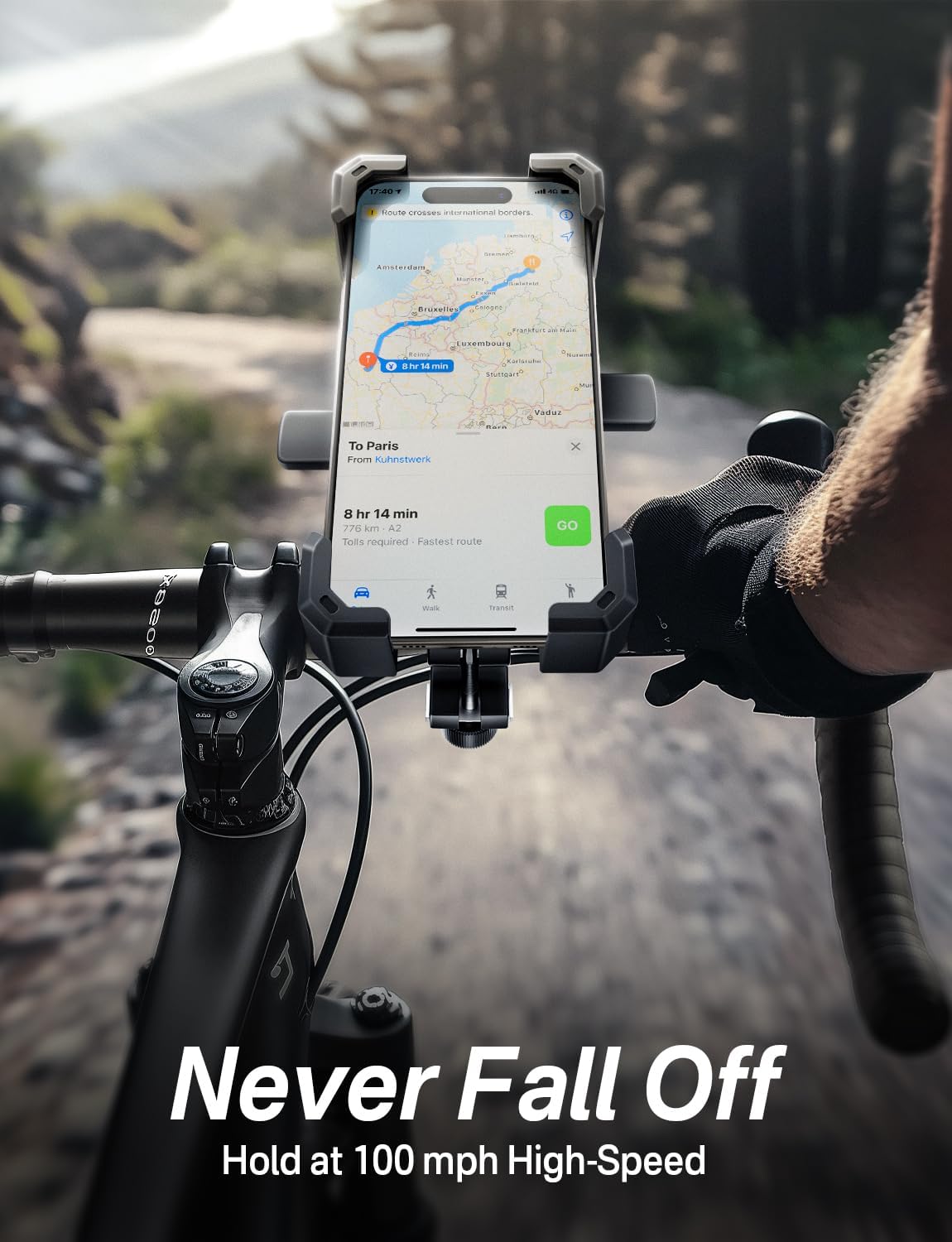 Bike Phone Holder Handlebar,Motorcycle Phone Mount,ATV Cell Phone Clamp,Scooter Phone Clip for iPhone 15 Pro Max14 13 12plus, Samsung S24Ultra S23 and More 4.7" to 7.0" inch Phone