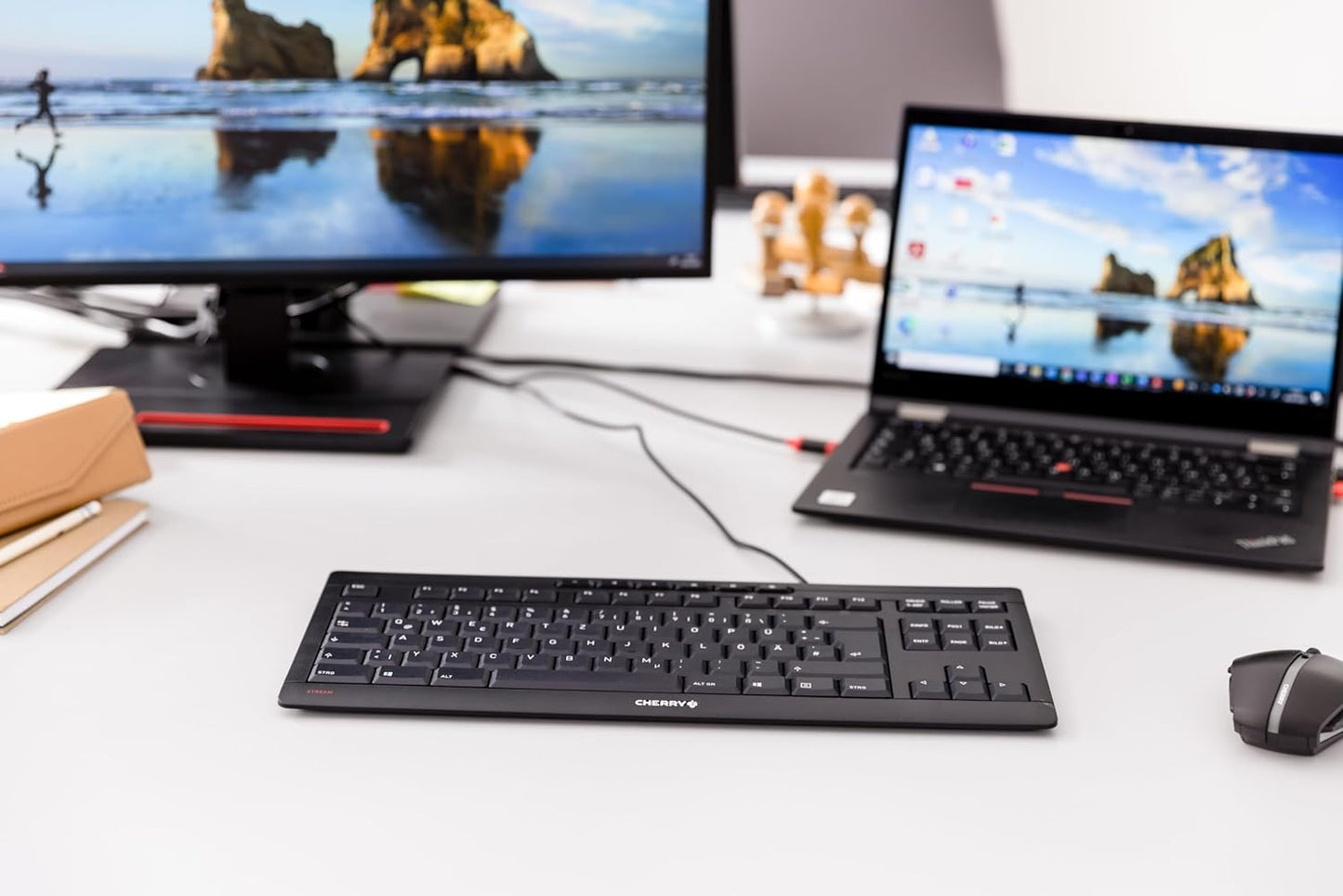 Cherry Stream Keyboard TKL Wired USB Keyboard TenKeyLess Compact Version Without Number Pad. Super Silent Keystroke. Ideal for Office and Industrial Use. White