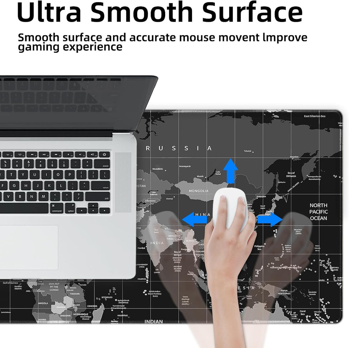 Galdas Gaming Mouse Pad XXL XL Large Long Extended Big Mousepad Non-Slip Rubber Keyboard Desk Pad with Stitched Edges for Laptop Home Office (31.5x11.8x0.08 Inch) … (Black World Map)